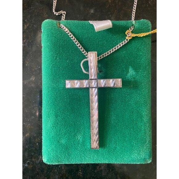 L' Fonts Ltd. Sterling Silver 24" Art Deco Cross Necklace in Original Box, 1970' - Picture 5 of 6